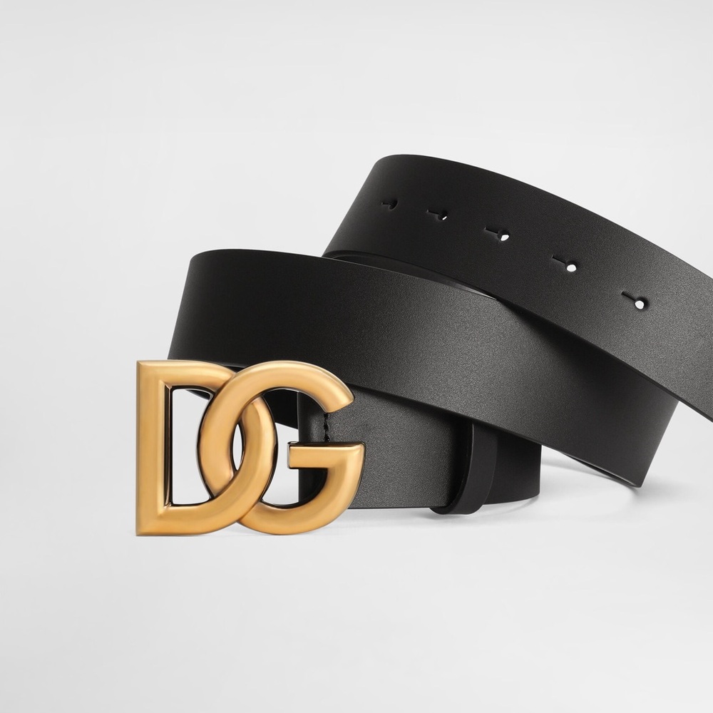 USED Dolce & Gabbana Black Leather Belt with Gold Buckle